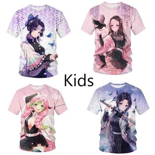 Kids Demon Slayer T-shirt Short Sleeve Tops Anime Tanjirou Nezuko Boy Girl Children Tee Shirt High Quality