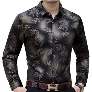 2020 nueva social de manga larga hoja de arce diseñador camisas de los hombres slim fit vintage modas hombres camisa hombre vestido jersey ropa