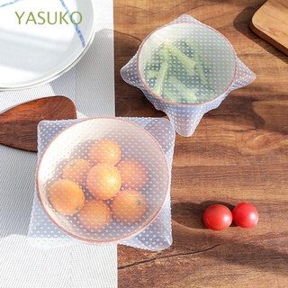 YASUKO 4Pcs/set Food Cover Silicone Fresh Keeping Lids Bowl Cover Storage Bowl Cap Cookware Reusable Stretch Lids Multifunctional Vacuum Wrap Seal Food Storage Container Cover