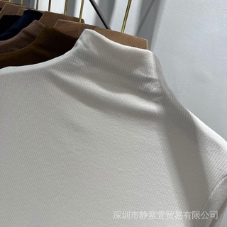 Medio Cuello Alto Color Sólido Prendas De Punto Otoño Invierno Mujeres Tops 2021 Nuevo Estilo Cepillado Engrosado Camiseta