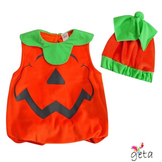Ljw-Conjunto de disfraces de Halloween para bebé sin mangas de cuello redondo, disfraz de calabaza y sombrero de bloque de Color (9)