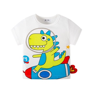 Verano nuevos niños de dibujos animados dinosaurio tridimensional camiseta niños blanco algodón Top de punto de manga corta T (2)