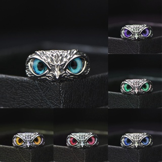 retro lindo diseño simple búho anillo multicolor ojos plata color hombres mujeres compromiso anillos de boda joyería regalos redimensionables (1)