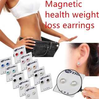1 par de pendientes magnéticos para perder peso, adelgazantes, cristal, diamantes de imitación, magnético, terapia, cuidado de la salud, 6 mm