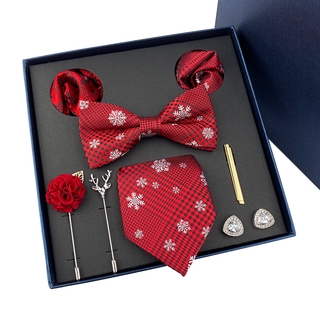 Corbata de hombre de lujo lazos de boda + lazos + bolsillo cuadrado + broche + gemelos +juegos de Clip de corbata con caja del día del padre (5)