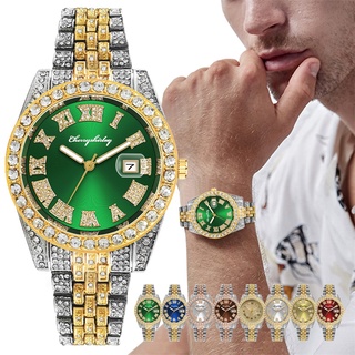 Reloj De Cuarzo Con Calendario De Diamantes De Lujo De Acero Inoxidable Para Hombre jam tangan