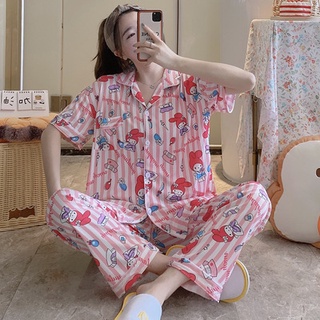 Mujer estudiante pijamas verano nuevo estilo de dibujos animados moda lindo impresión pantalones de manga corta Casual y cómodo señoras pijamas traje
