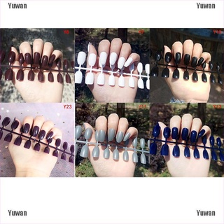 <yuwan> 24 uñas postizas de moda gel acrílico completo francés uñas falsas herramienta de puntas de arte