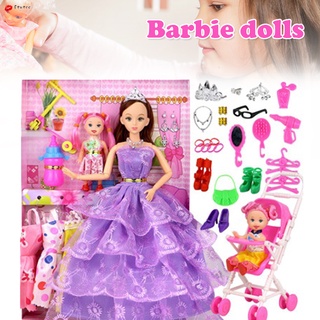 juego de muñecas barbie 58 piezas con 6 vestido y 1 muñeca de bebé reemplazable princesa casa de juego conjunto kit de juguete para niñas niños