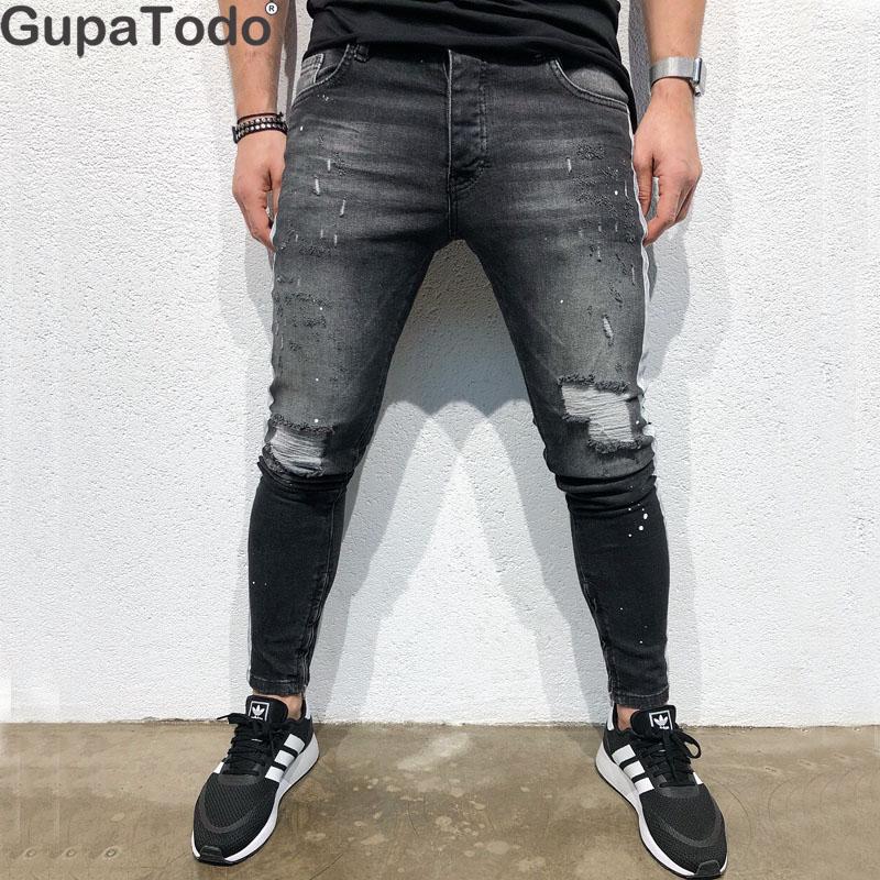 gupatodo nueva moda gran tamaño 2019 hombres agujero jeans azul hip-hop slim hombres jean