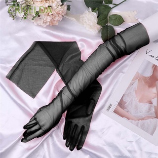 criselda moda mujeres guantes sedosos cinco dedos guantes de encaje manopla mujer dedo completo largo pura tul codo delgado ultra delgado guantes/multicolor