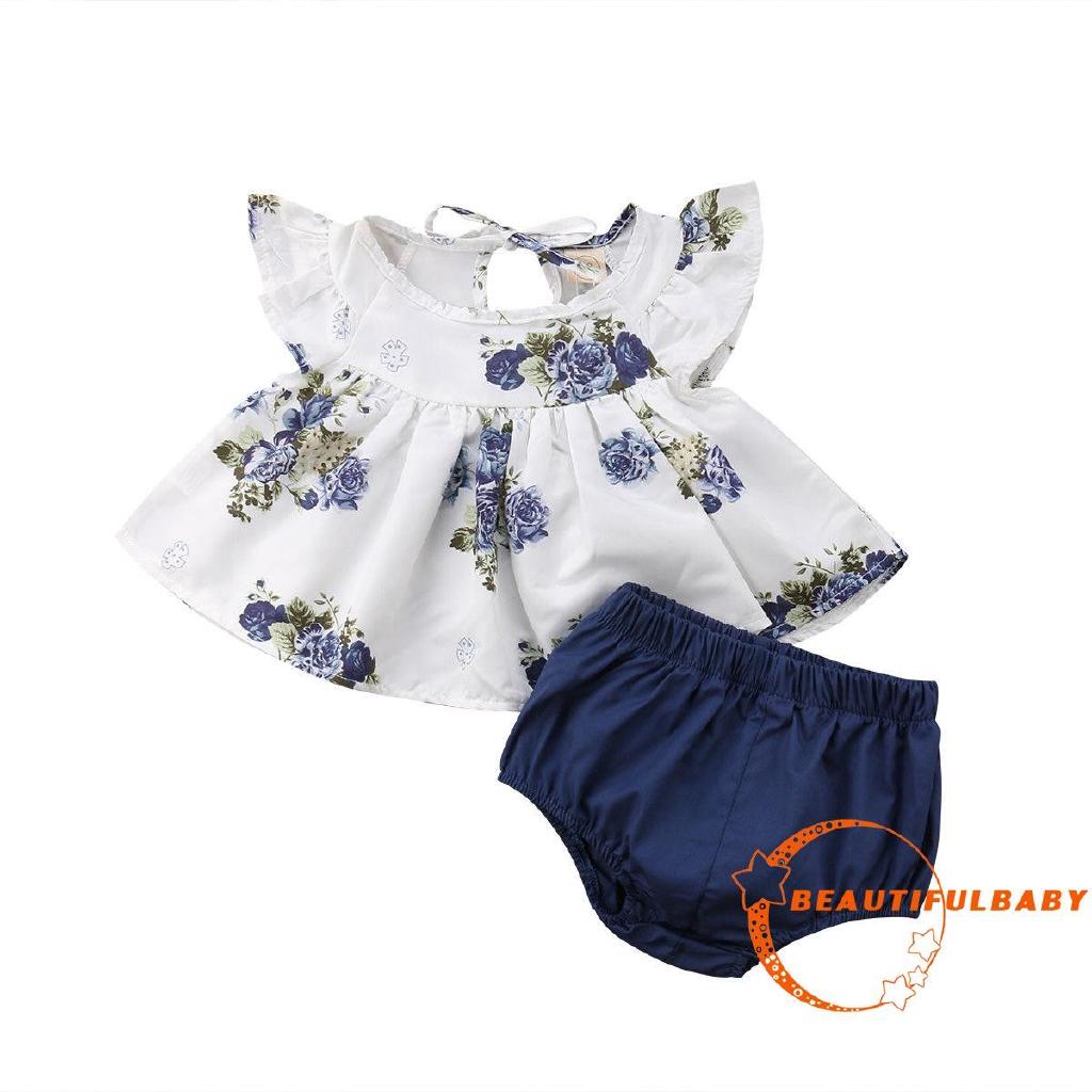 EUA-recién nacido bebé niña verano algodón Floral manga corta Tops Shorts