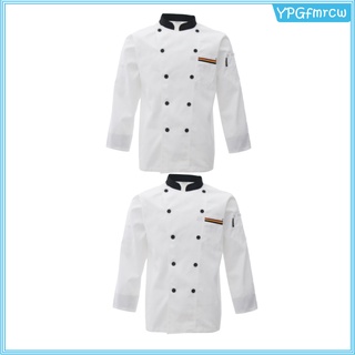 2Pcs White L Apparel Unisex Long Sleeve Restaurant Hotel Chef Uniform (5)