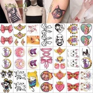 SAILOR MOON yasuko tatuajes temporales de larga duración de dibujos animados falsos tatuaje marinero luna tatuaje pegatinas impermeable cuello brazo seguro anime cosplay accesorios arte corporal pegatinas