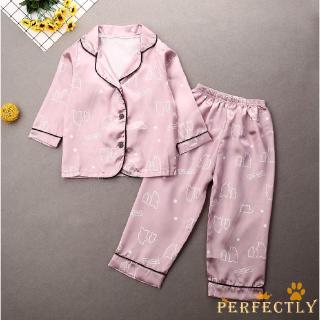 PFT-New Moda Lindo Bebé Niño Niña Manga Larga Satén Seda Casual Pijamas Conjunto (8)