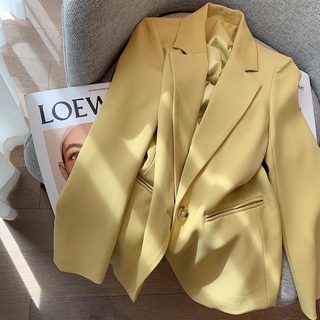 Amarillo De Gama Alta Textura Traje Chaqueta De Las Mujeres Otoño 2021 Nuevo Estilo Versión Coreana Británico Elegante Pequeño Su ♔