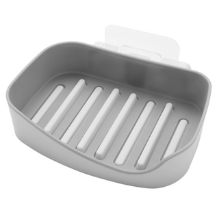 montado en la pared autoadhesiva jabón esponja plato sin taladrar caja de almacenamiento estante estante doble drenaje jabón platos accesorios de baño gris
