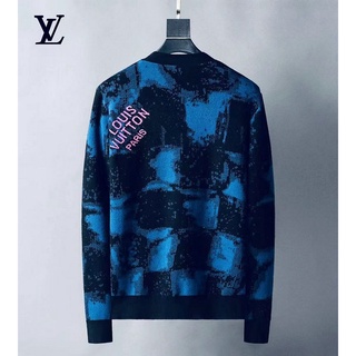 Listo Stock LV Louis Vuitton hombres parejas otoño invierno cuello en V suéter prendas de punto LV Louis Vuitton hombres de alta calidad azul tie-dye tejer cardigan (2)