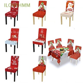 ILOVEHMM Dining Room Seat Cover Stretchable Santa Printed Christmas Chair Covers Elastic Removable Home Decor Soft Slipcover