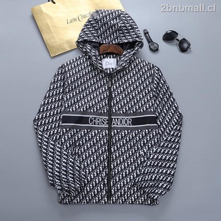 DIOR men autumn winter hooded zipper jacket spring sport high quality print logo black