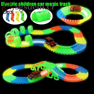 Luminoso coche de carreras pista Playset brillan en la oscuridad pista de carreras niños niños DIY montaje juguetes (1)