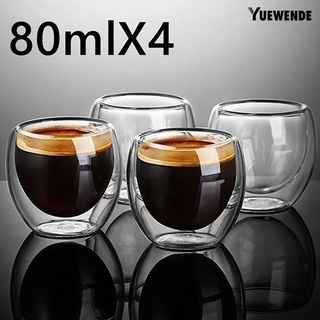 Yw 4 tazas de café con aislamiento de doble pared, 80 ml, té, café, café, café