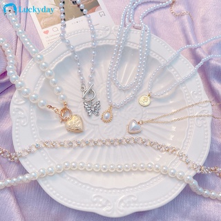 Collar Colgante De Mariposa De Perlas Coreanas , De Oro Para Mujer , Cadena De Corazón De Amor , Accesorios De Joyería (1)