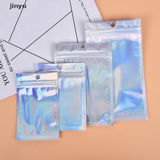 jinyu 10Pcs Iridescent Zip lock Pouches Cosmetic Plastic Laser Holographic Zipper Bags .