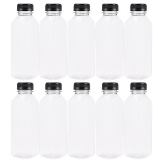 10 recipientes de almacenamiento vacíos transparentes de 400 ml botellas desechables para mascotas con tapas para bebidas, botellas de jugo, tarro (tapas negras)