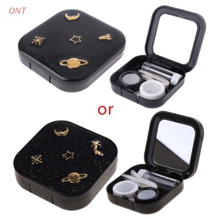 ONT Stars Moon - carcasa para lentes de contacto para mujer, con Kit de espejo, portátil, color negro