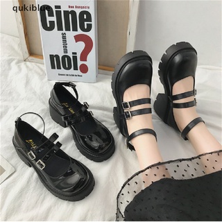Qukiblue Women PU shoes High heels lolita College Students Japanese style shoes retro Black High heels Mary Jane Shoes CL (1)