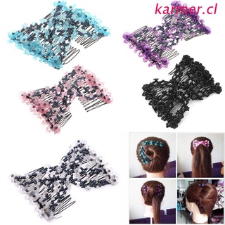 KAR3 Double Fashion Hair Comb Magic Beads Elasticity Clip Stretchy Hair Combs Clips