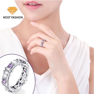 Anillo de plata de ley cruz de diamante completo púrpura banda anillo para mujeres niña promesa anillo circón joyería 5-10