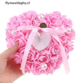 flymesitbghy : Funda De Almohada Con Forma De Corazón , Diseño De Flores De Rosas , Romántica , Boda , Joyería , Portador De Anillos [CL] (8)