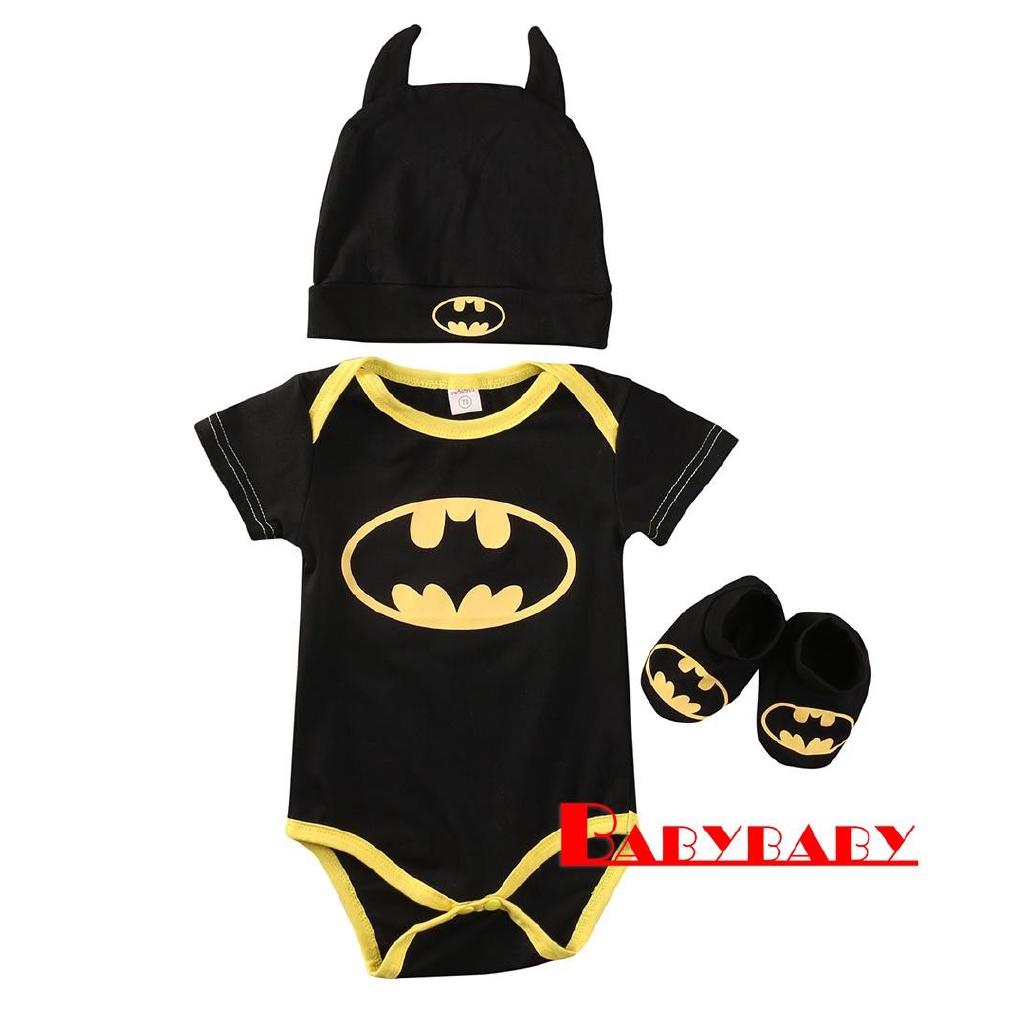 AMA-Recién Nacido Bebé Niños Ropa Mameluco Zapatos Sombrero Batman Trajes (1)