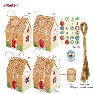 VICILLEYY 24Sets Wedding Favors Christmas House Kraft Paper Paper Gift Box Packaging Boxs with Tags&Stickers Kids Gift Xmas Party Supplies Christmas Decor Present Case Candy Wrapping Bag (2)