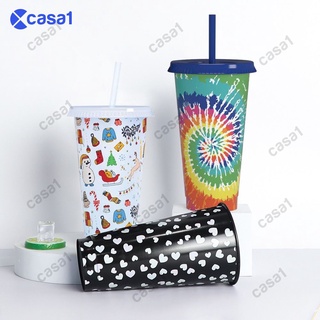 Fresh Cheap❀❀ Reusable Plastic Cups with Lids &amp; Straws - 1 Pack Color Changing Cup | 25oz Bulk Ice Cold Drinking Straw Tumbler for Kids &amp; Adults