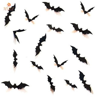 Decoración De Halloween 12Pcs 3D Spooky Bat Pegatina De Pared Fiesta Bar
