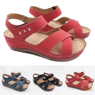 Las mujeres del dedo del pie abierto de cuero de la PU zapatos de caminar sandalias de verano playa diario Casual zapatos
