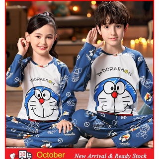 Pijamas Baju Tidur Kanak estilo japonés de manga larga camisón de dibujos animados impreso O-cuello ropa de dormir transpirable Unisex para niñas y niño pijamas de algodón