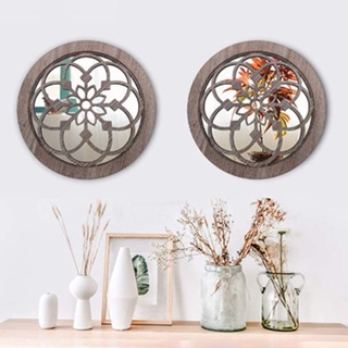 2 piezas espejo decorativo de pared redondo tallado espejos jardín hogar madera arte decoración