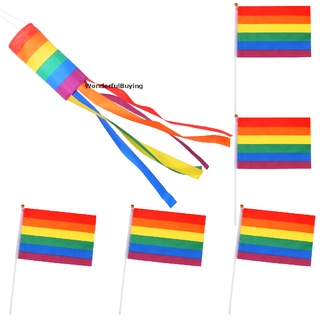 [wonderfulbuying] 6 piezas de orgullo Gay lesbiana arco iris Set de bandera arco iris LGBT con arco iris de mano Fla caliente