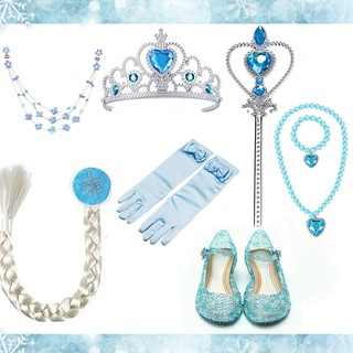 Princess Girls Accessories Set Cosplay Elsa Anna Rapunzel Aurora Jasmine Crown Magic Wand Necklace Gloves Wig Brithday Party Gift