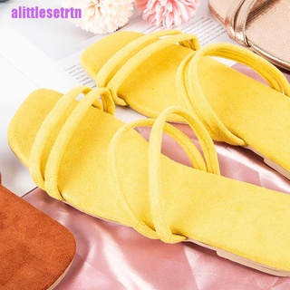 [alittlesetrtn] zapatilla de las mujeres del dedo del pie cuadrado verano playa diapositivas chanclas Casual zapatos planos