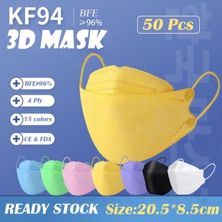Ready Stock 4ply Coreano Máscara Cara Kf94 Blanco Reutilizable Mascarilla Para Adultos 3D