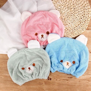 SCHIED Bathroom Hair Dry Cap Kids Shower Caps Towel Hat Microfiber Quick Drying Bear Shaped Bathing Soft Girls Turban Wrap (9)