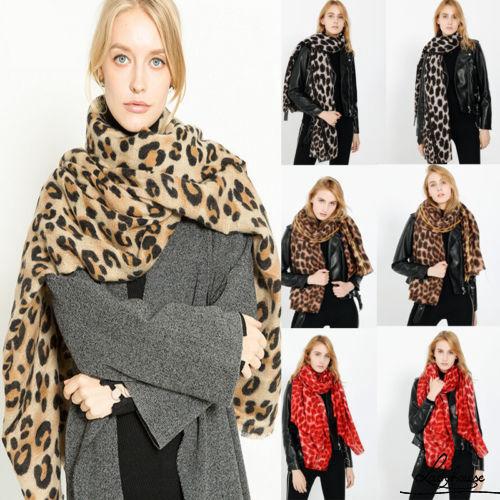 A..-Moda larga Chic mujeres invierno cachemira mezcla leopardo impresión estola bufanda