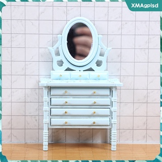 muebles de casa de muñecas escala 1:12 - tocador de madera de abedul con espejo de maquillaje tocador para dormitorio