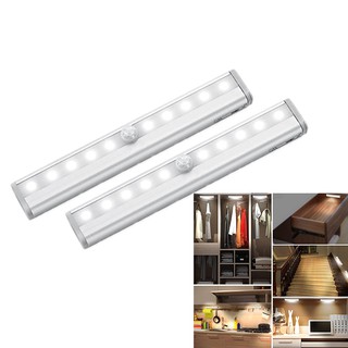 10 LEDs PIR LED Sensor de movimiento luz armario armario cama lámpara LED debajo del gabinete luz de noche armario escaleras cocina