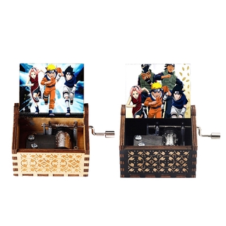 Japonés anime Naruto manivela caja de música de madera Retro tallado tema caja de música familia amigos regalo de cumpleaños decoración del hogar